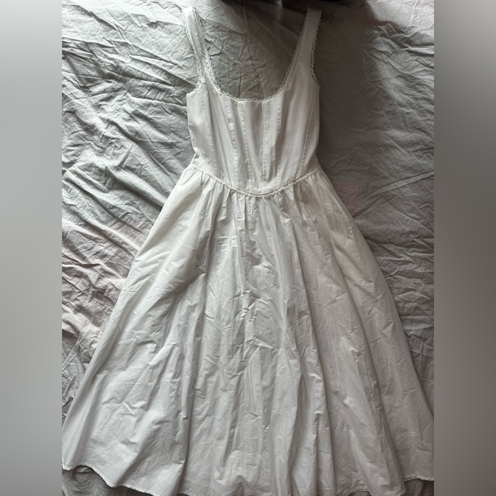 WAYF White Lace Trim Corset Bodice Midi Dress Romantic Fit & Flare XS - Picture 7 of 14